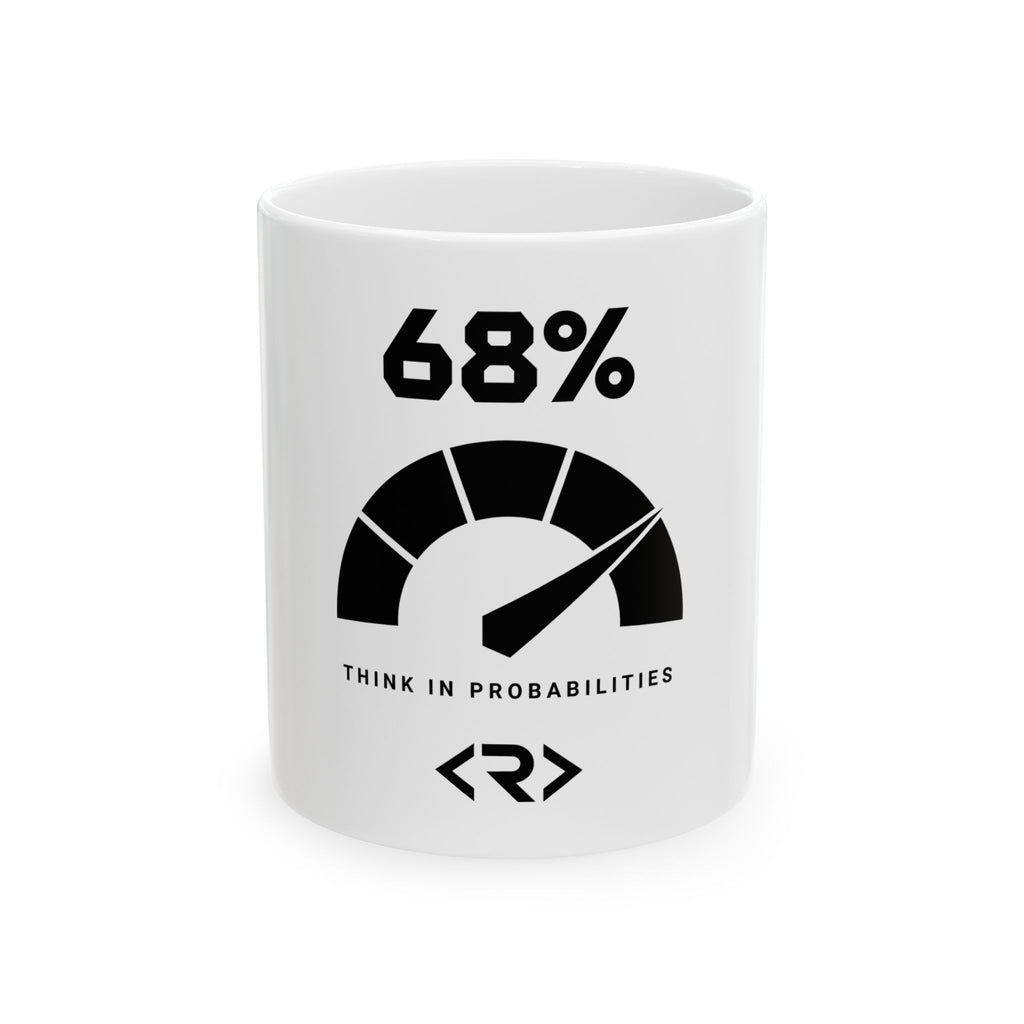 White PREDICTABLE 68 Percent Probability mug, 11 oz, front view