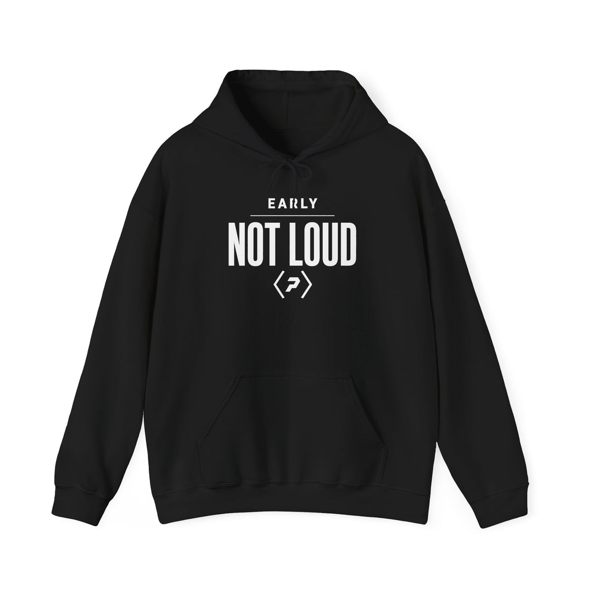 Front of the black PREDICTABLE Early Not Loud Hoodie showing the chest graphic.