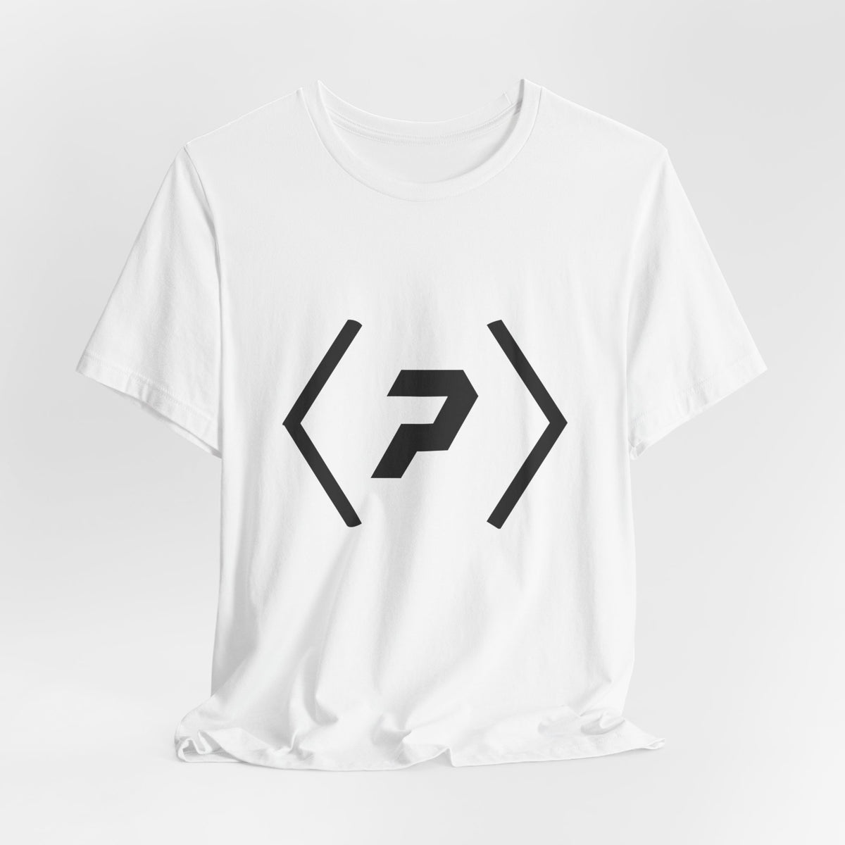 White PREDICTABLE Large Official Logo tee draped against a light gray backdrop, with a large black official logo on the chest.