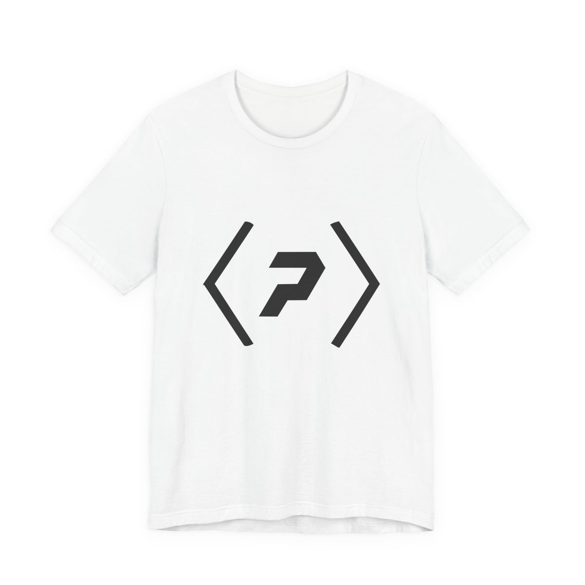 Front of a white unisex tee with a large black official PREDICTABLE logo centered on the chest.