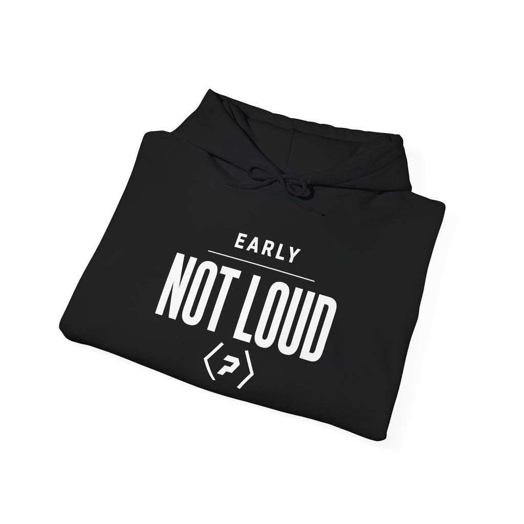 Folded black PREDICTABLE Early Not Loud Hoodie showing the front graphic.