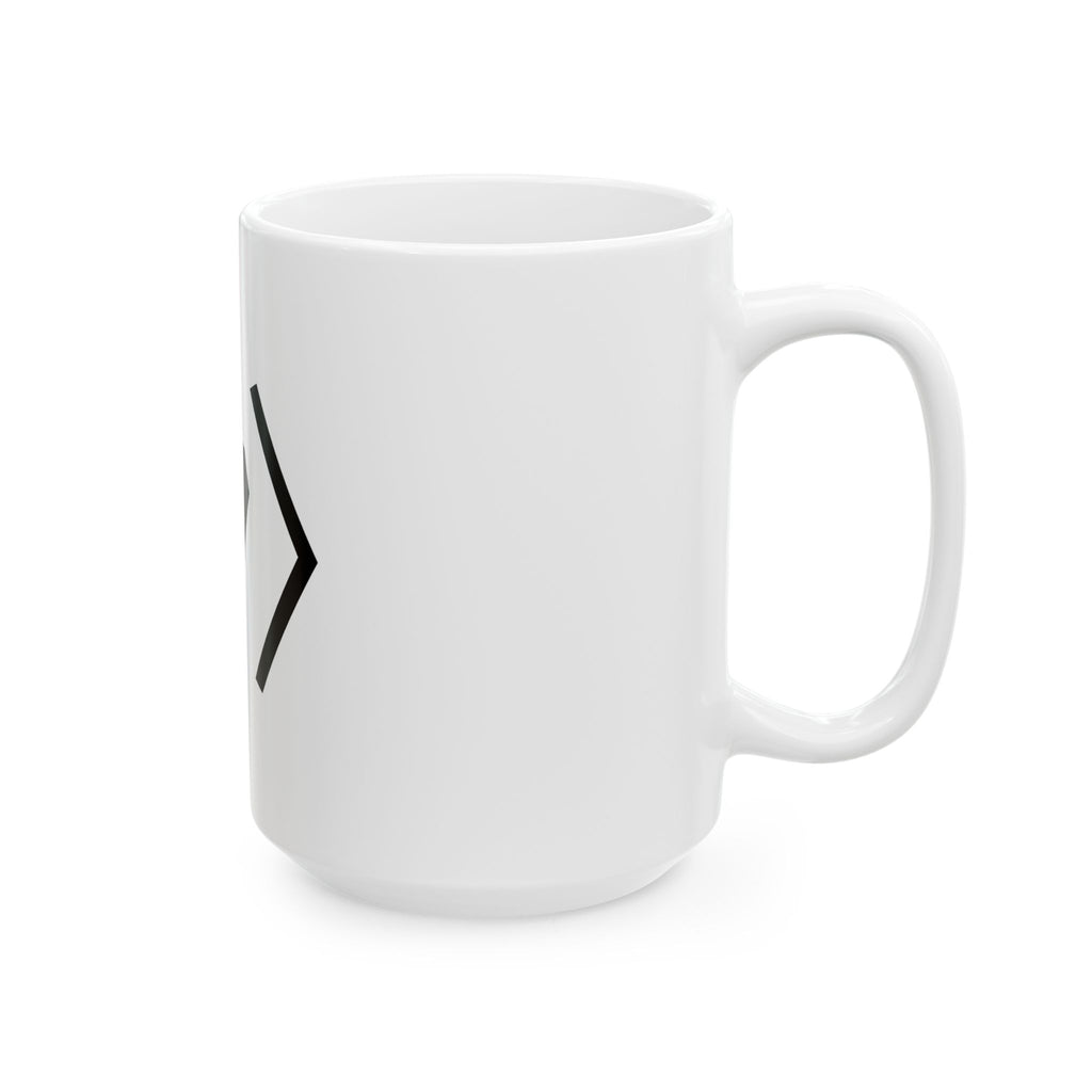 Alternate side view of the white PREDICTABLE Official Logo Mug with the handle on the right.