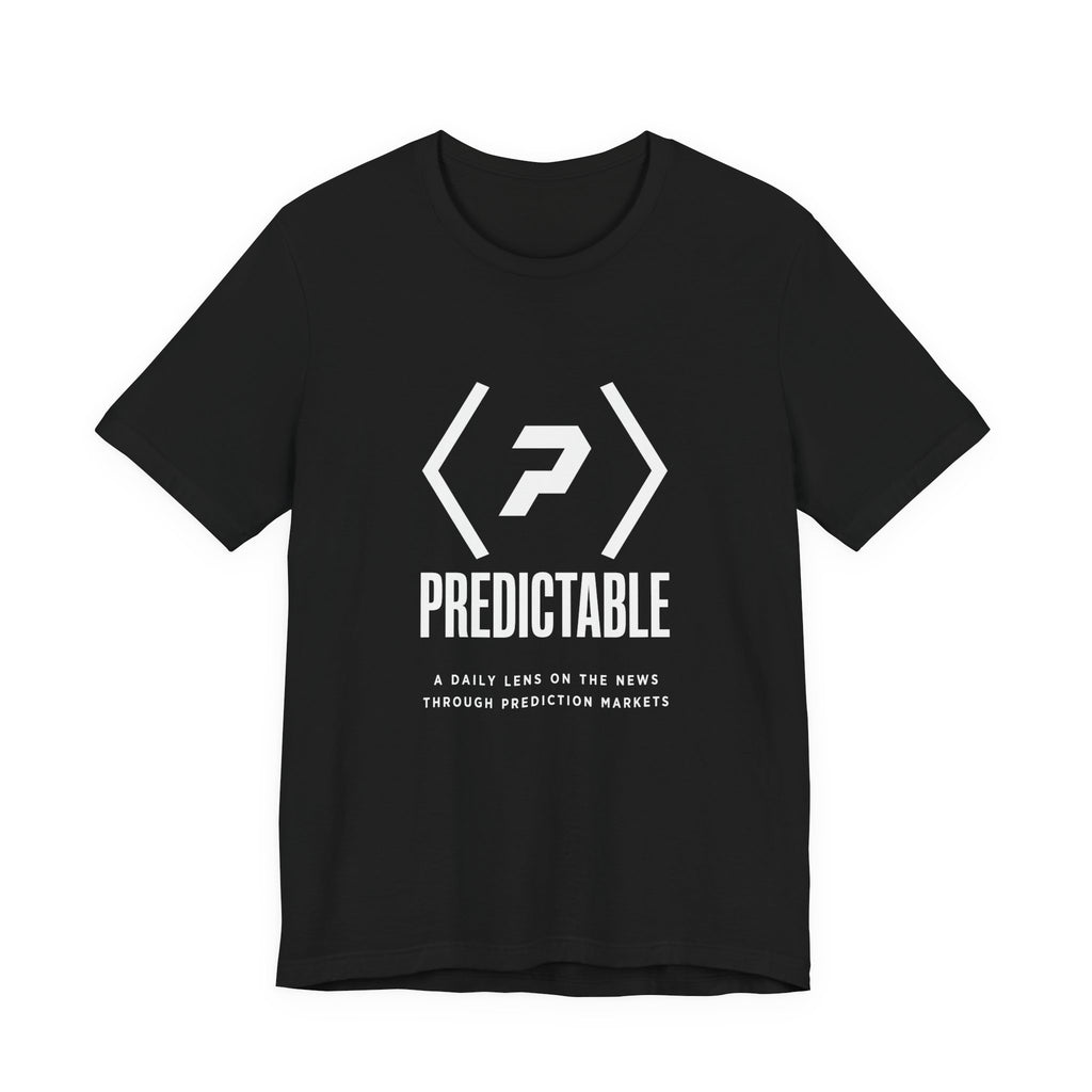 Front of the black PREDICTABLE Wordmark Lockup Tee showing the chest graphic.