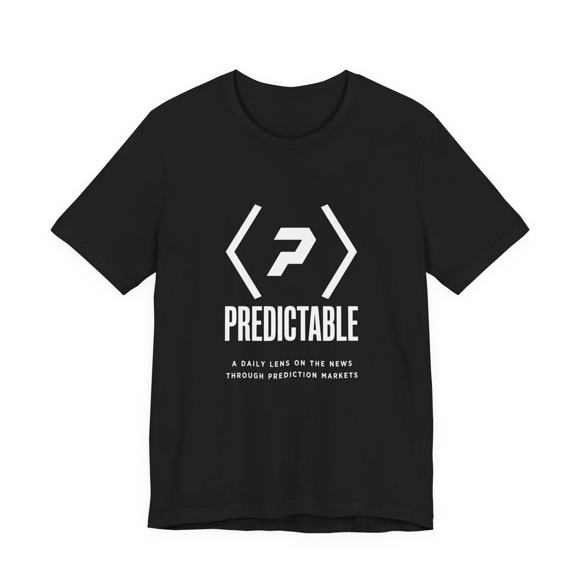 Front of the black PREDICTABLE Wordmark Lockup Tee showing the chest graphic.