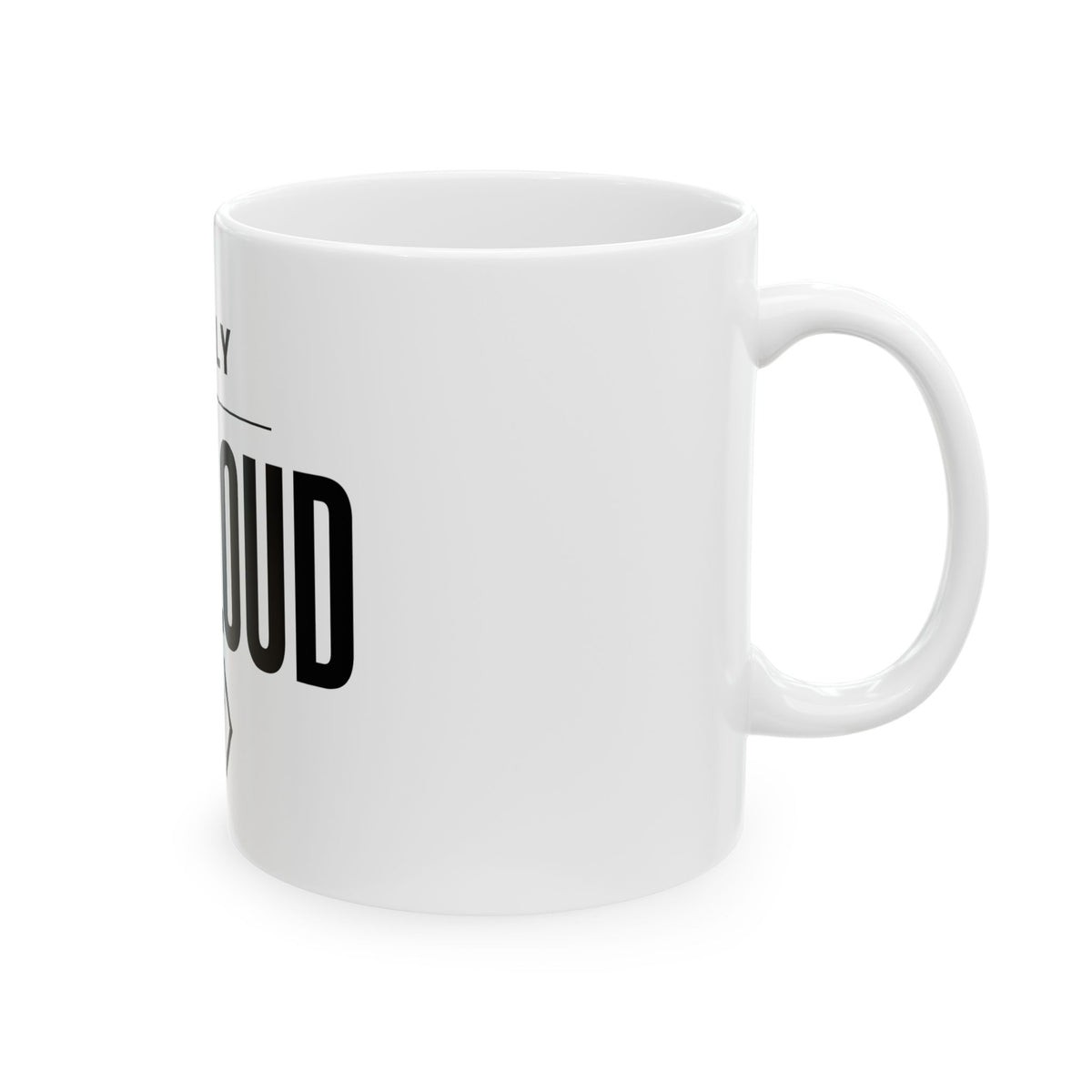 Side view of the white PREDICTABLE Early Not Loud Mug with the handle on the right.