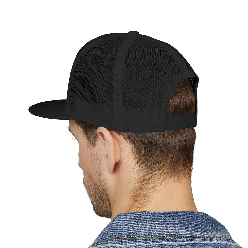 Person wearing the black PREDICTABLE Official Logo Trucker Cap, viewed from behind.