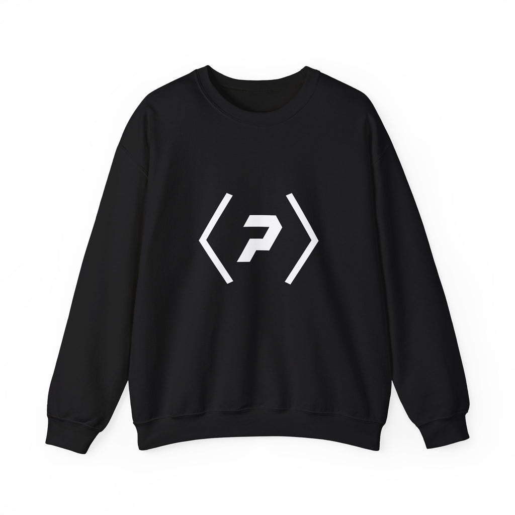 Front of the black PREDICTABLE Official Logo Crewneck Sweatshirt showing the white chest graphic.