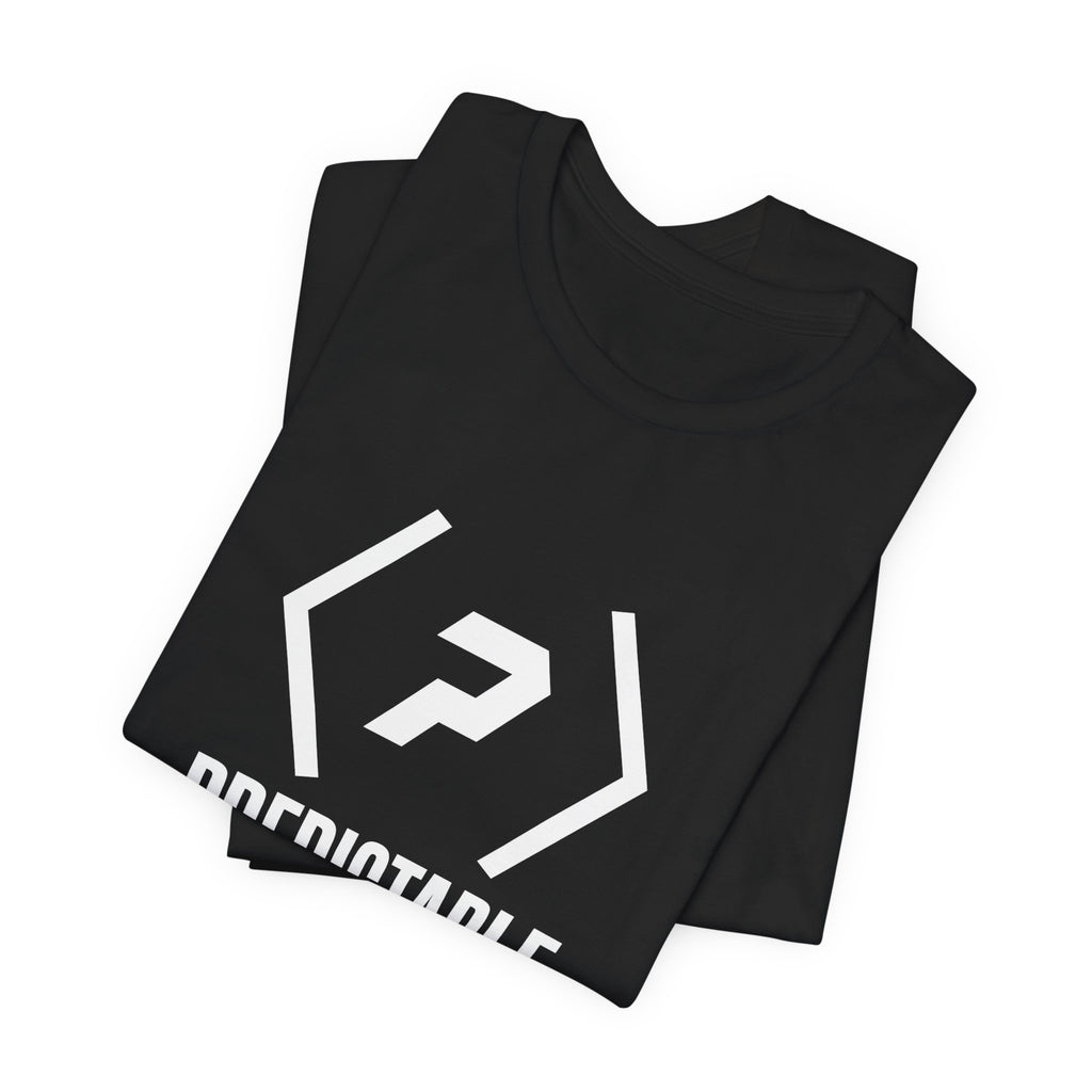 Folded black PREDICTABLE Wordmark Lockup Tee showing the front graphic.