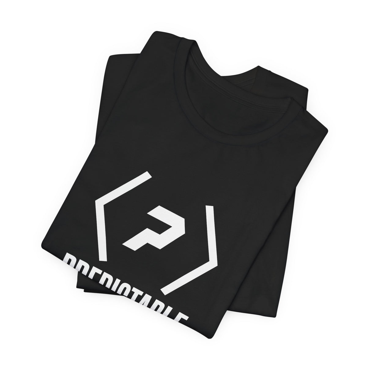 Folded black PREDICTABLE Wordmark Lockup Tee showing the front graphic.