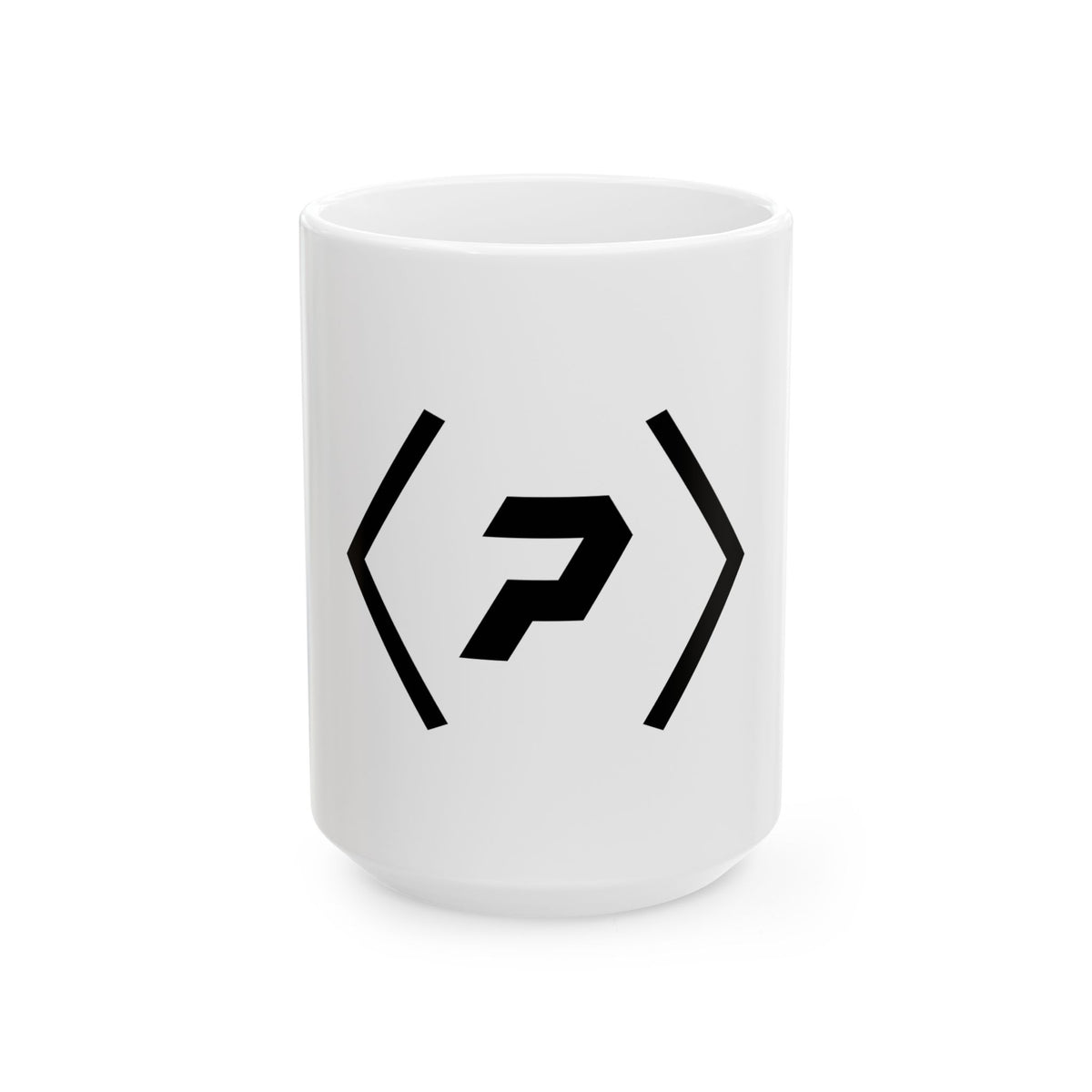 Alternate front view of the white PREDICTABLE Official Logo Mug showing its black graphic.