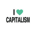 I Heart Capitalism kiss-cut sticker with mint heart and black lettering, separate white-edged pieces and no logo