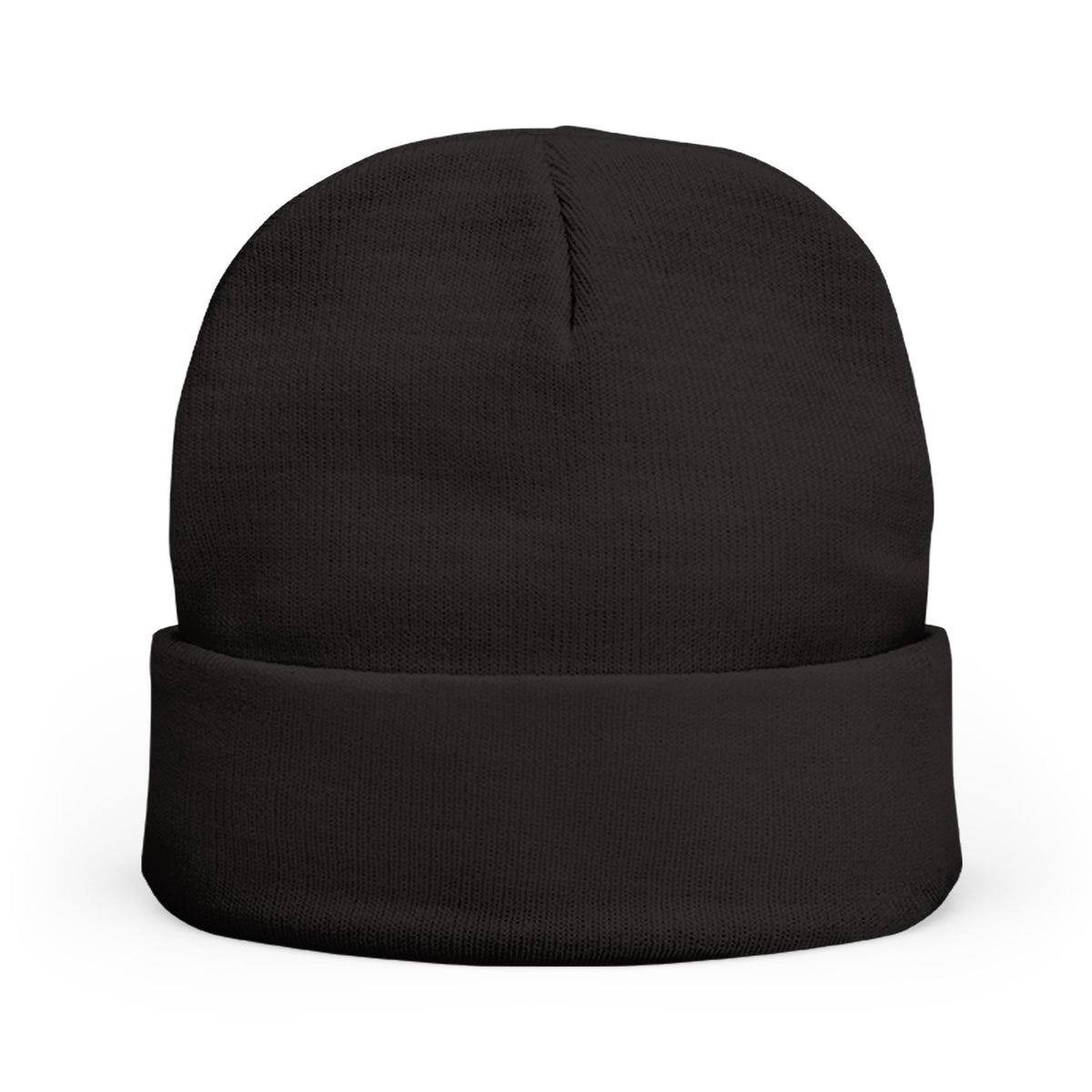 Plain back of the black PREDICTABLE Official Logo Beanie with a folded cuff.