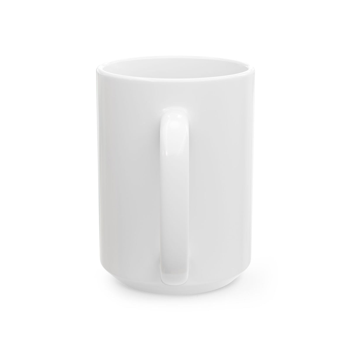 Alternate handle-facing view of the white PREDICTABLE Official Logo Mug, showing the unprinted area.
