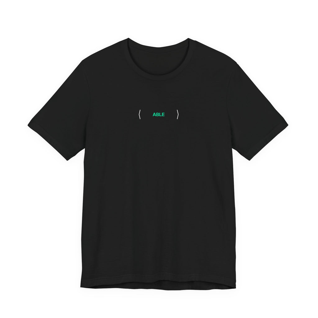 Front of the black PREDICTABLE ABLE (Stealth) Unisex Tee showing the chest graphic.
