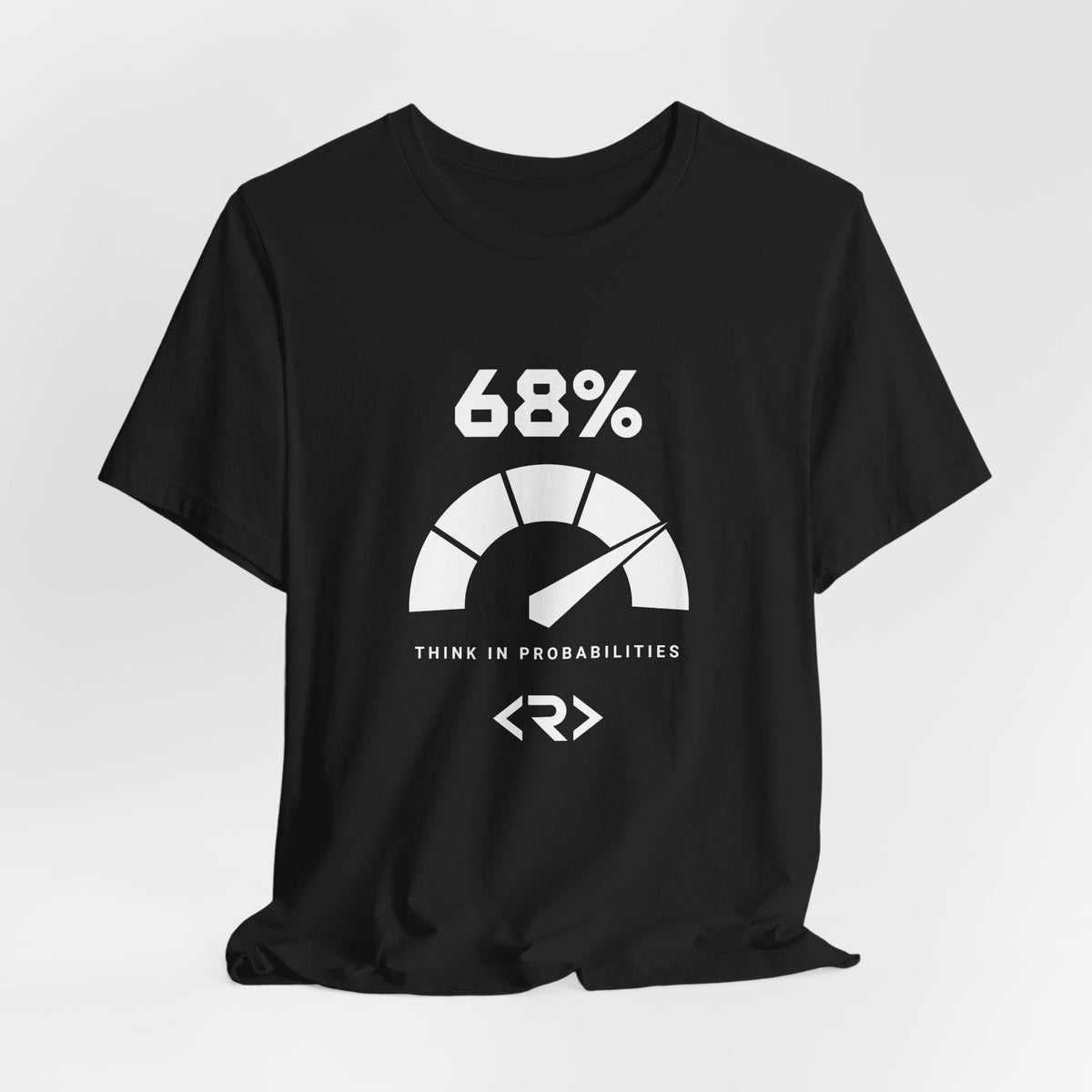 Black PREDICTABLE 68 Percent Probability Tee draped against a light gray backdrop.