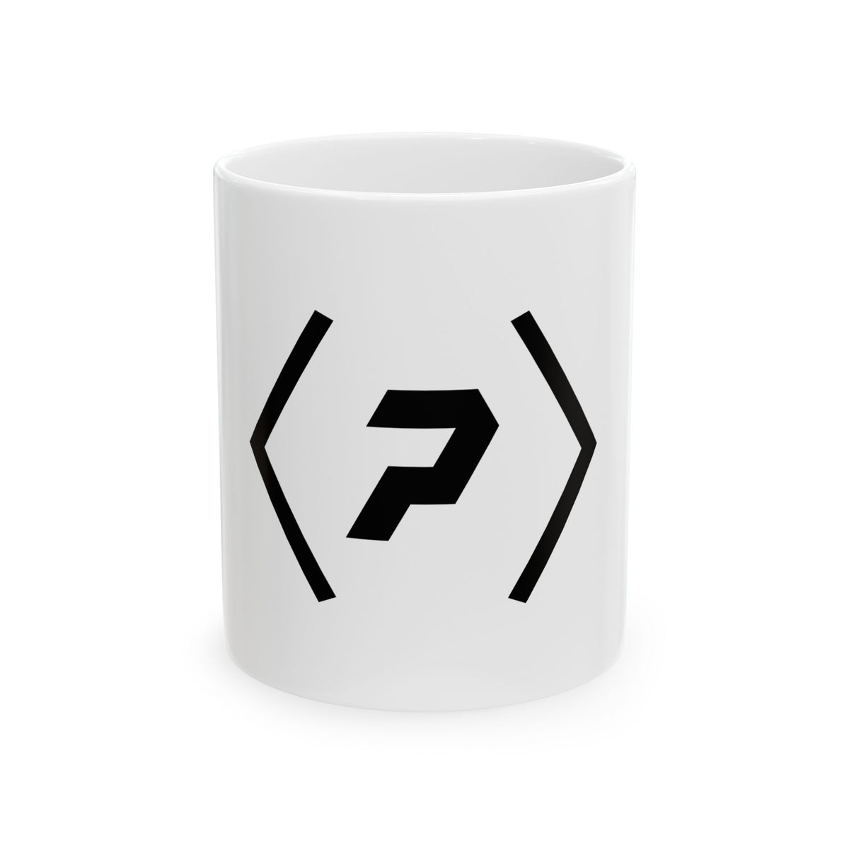 Front of the white PREDICTABLE Official Logo Mug showing its black graphic.