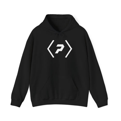 Front of the black PREDICTABLE Official Logo Hoodie showing the chest graphic.