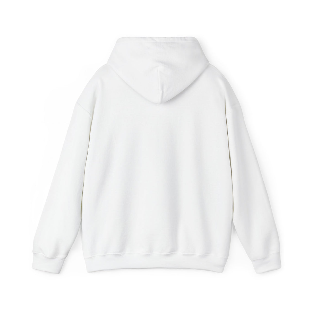 Plain back of the white PREDICTABLE Official Logo Hoodie with the hood down.