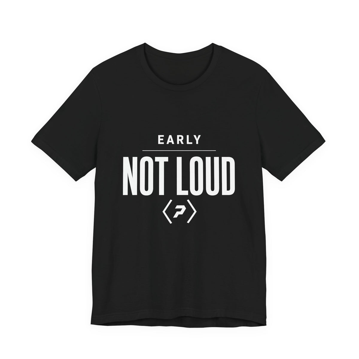 Front of the black PREDICTABLE Early Not Loud Tee showing the chest graphic.