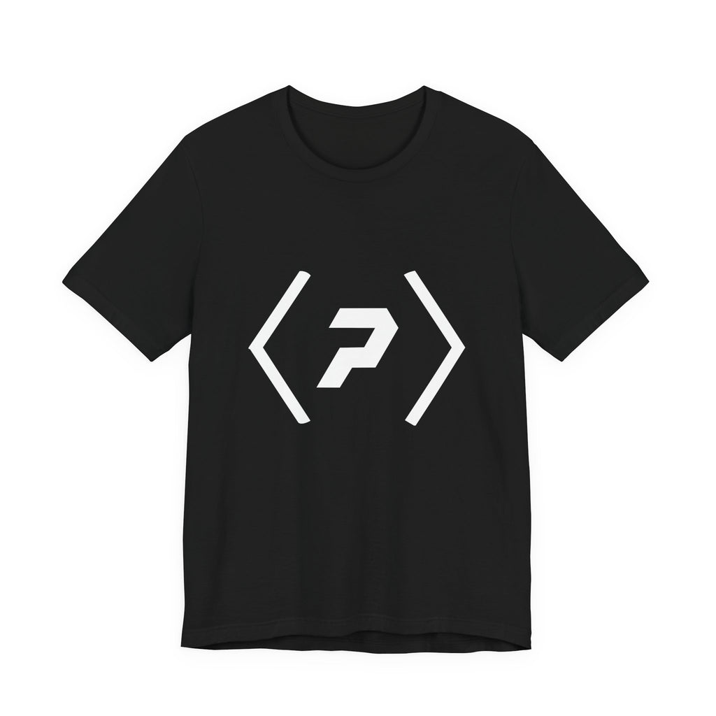 Front of a black unisex tee with a large white official PREDICTABLE logo centered on the chest.