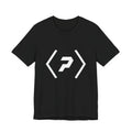 Front of a black unisex tee with a large white official PREDICTABLE logo centered on the chest.