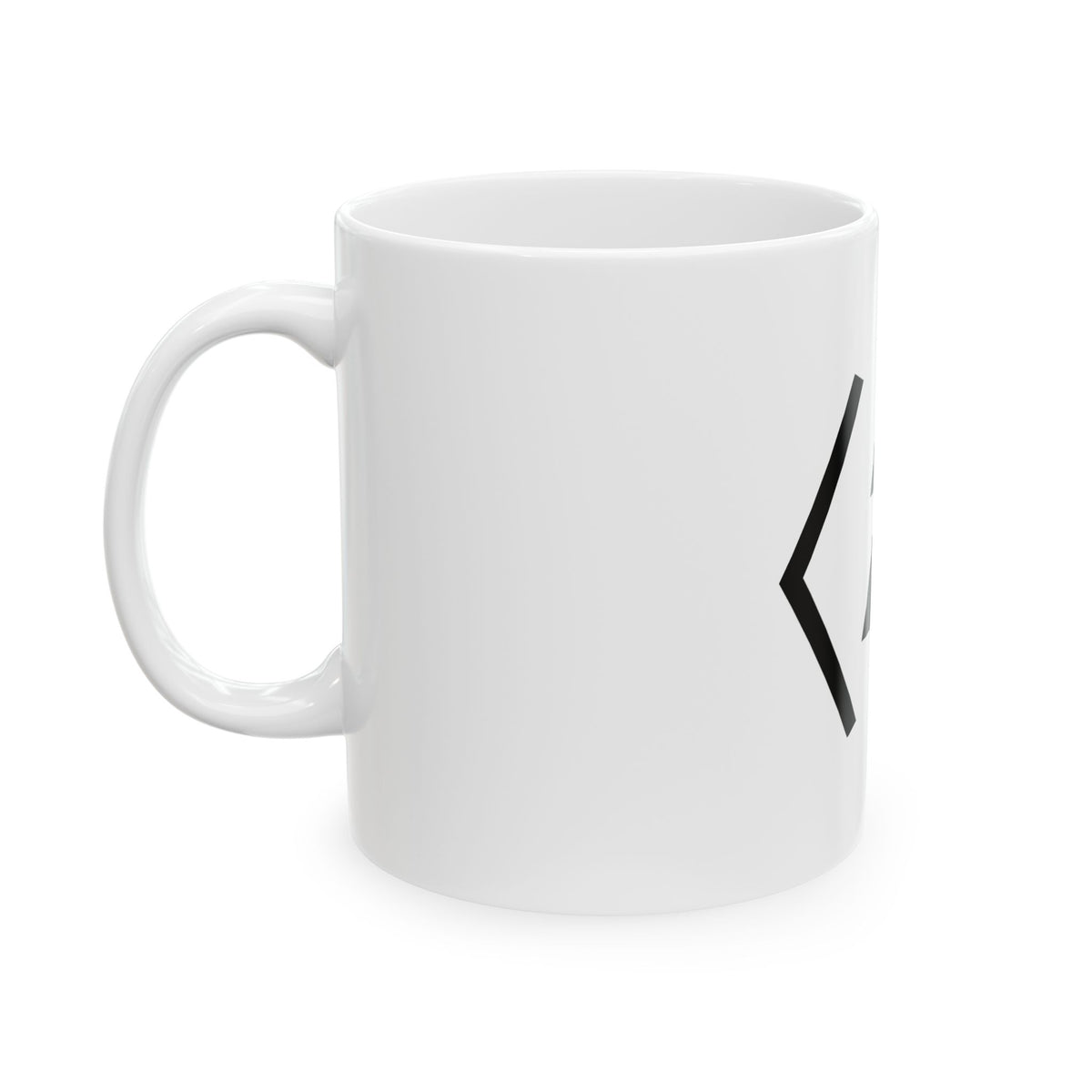 Side view of the white PREDICTABLE Official Logo Mug with the handle on the left.