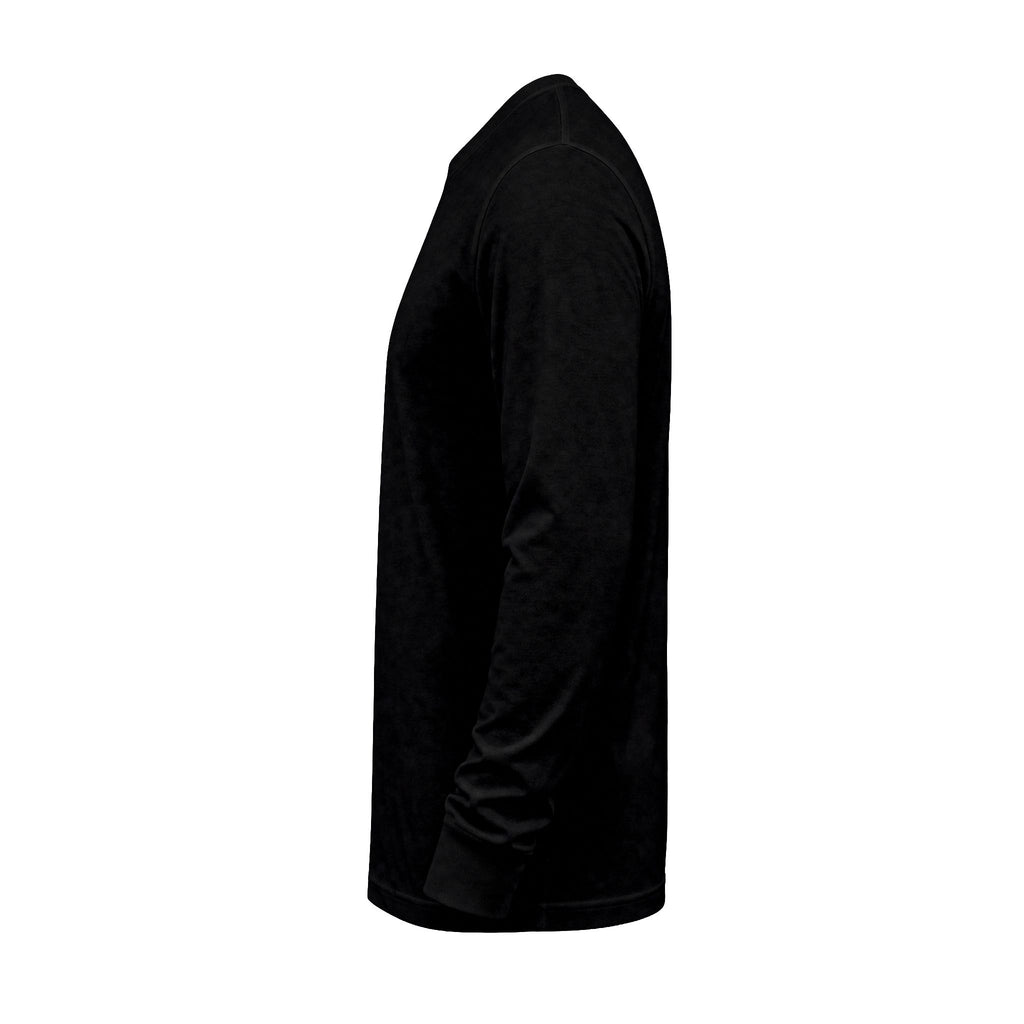 Side view of the black PREDICTABLE Wordmark Lockup Long-Sleeve Tee showing the plain sleeve.