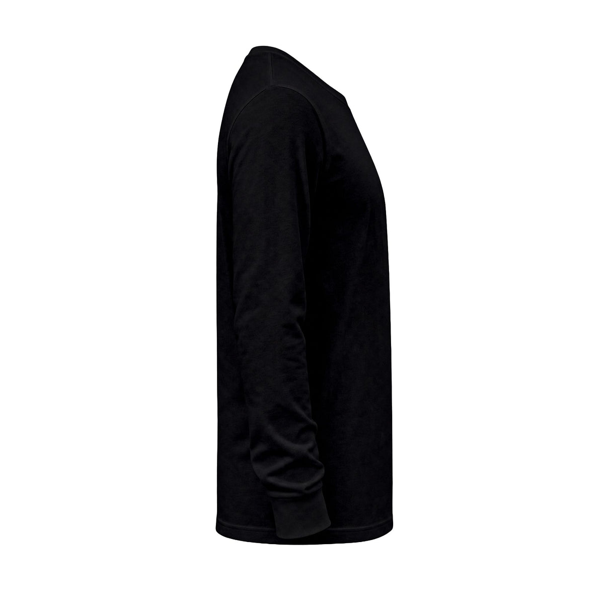 Opposite side view of the black PREDICTABLE Wordmark Lockup Long-Sleeve Tee showing the plain sleeve.