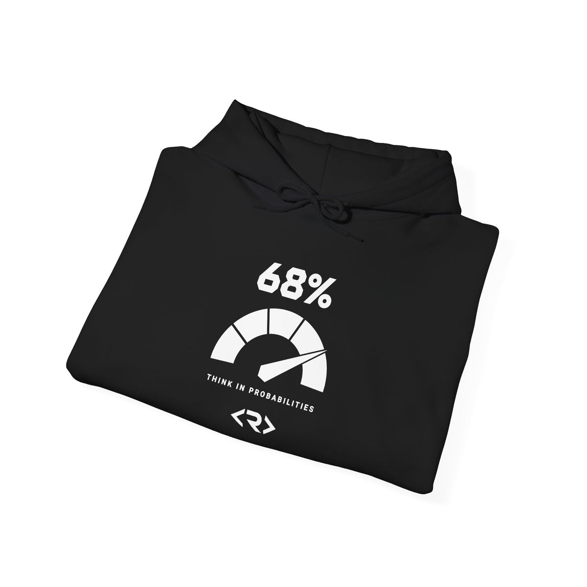 Folded black PREDICTABLE 68 Percent Probability Hoodie showing the front graphic.