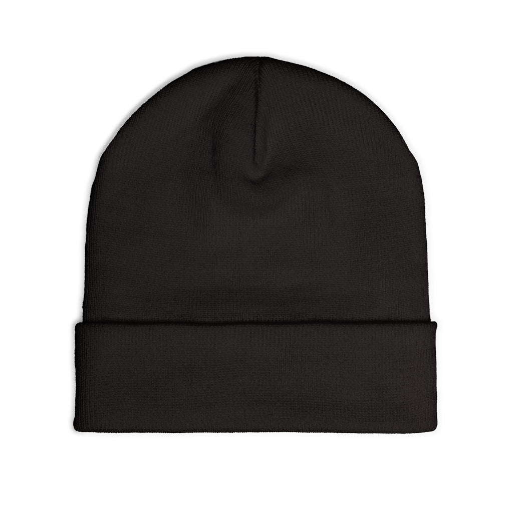 Flat back view of the plain black PREDICTABLE Wordmark Lockup Beanie.
