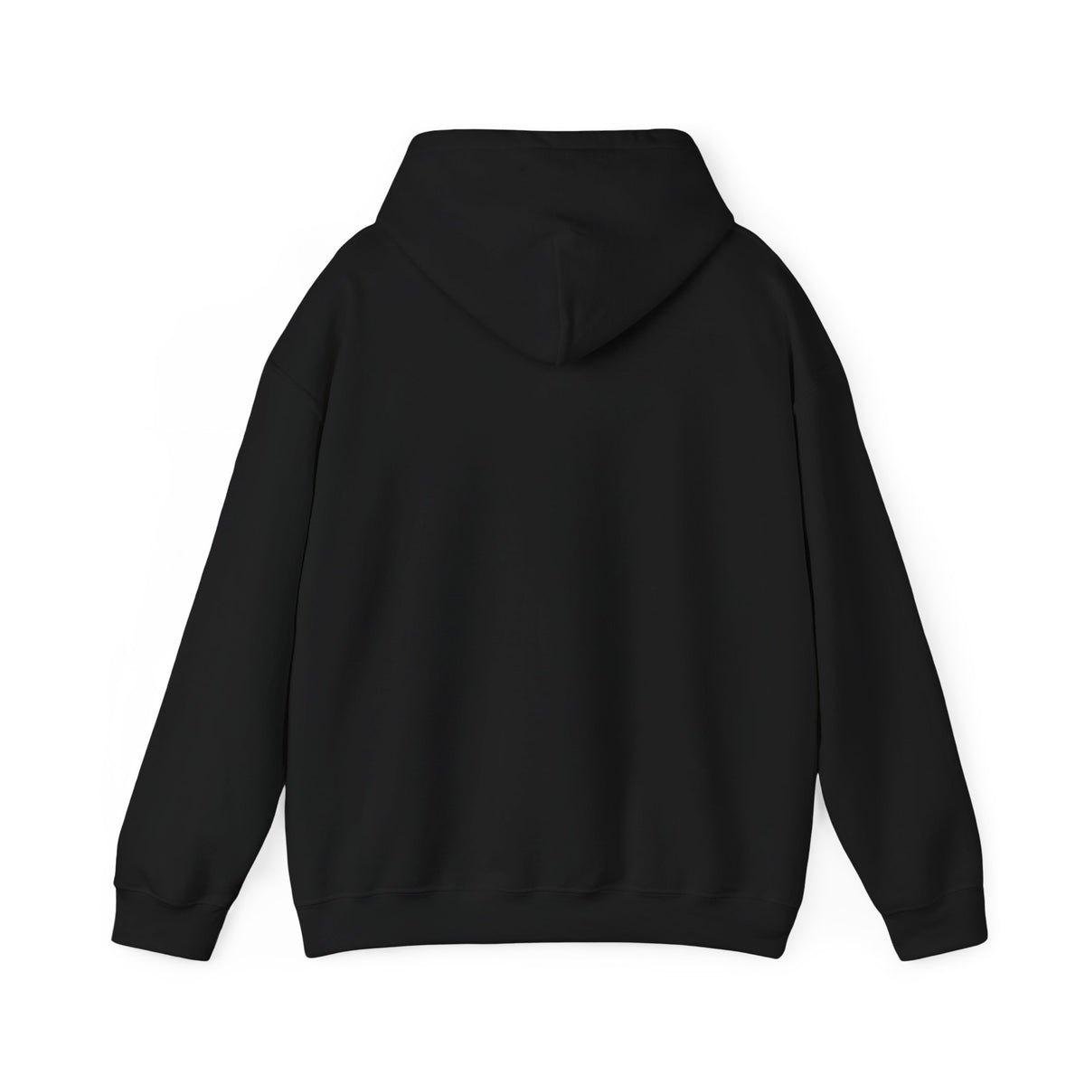 Plain back of the black PREDICTABLE Official Logo Hoodie with the hood down.