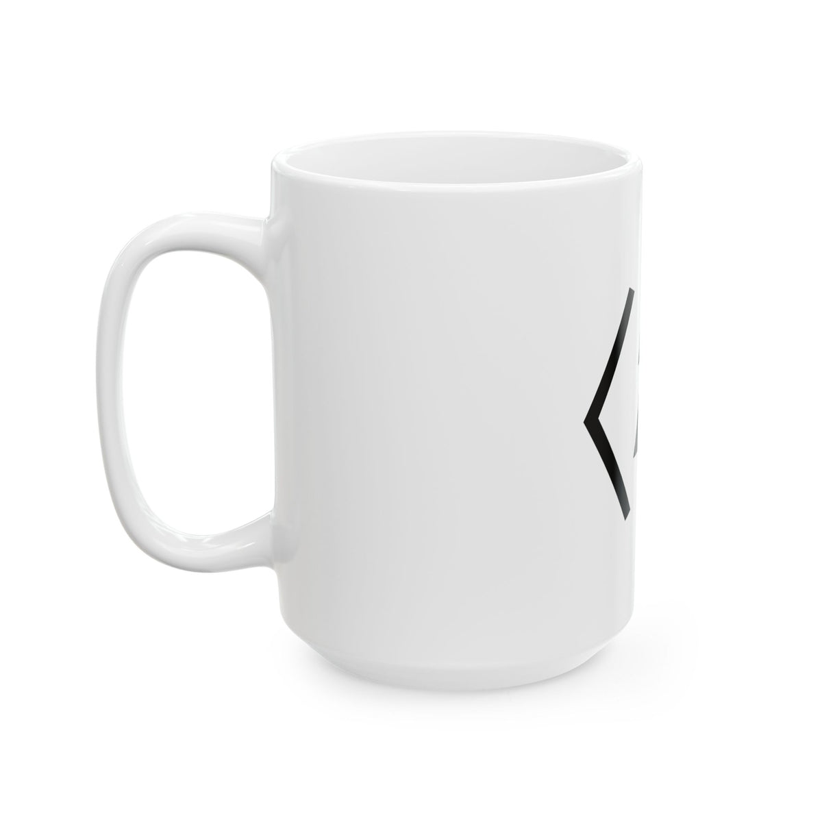 Alternate side view of the white PREDICTABLE Official Logo Mug with the handle on the left.