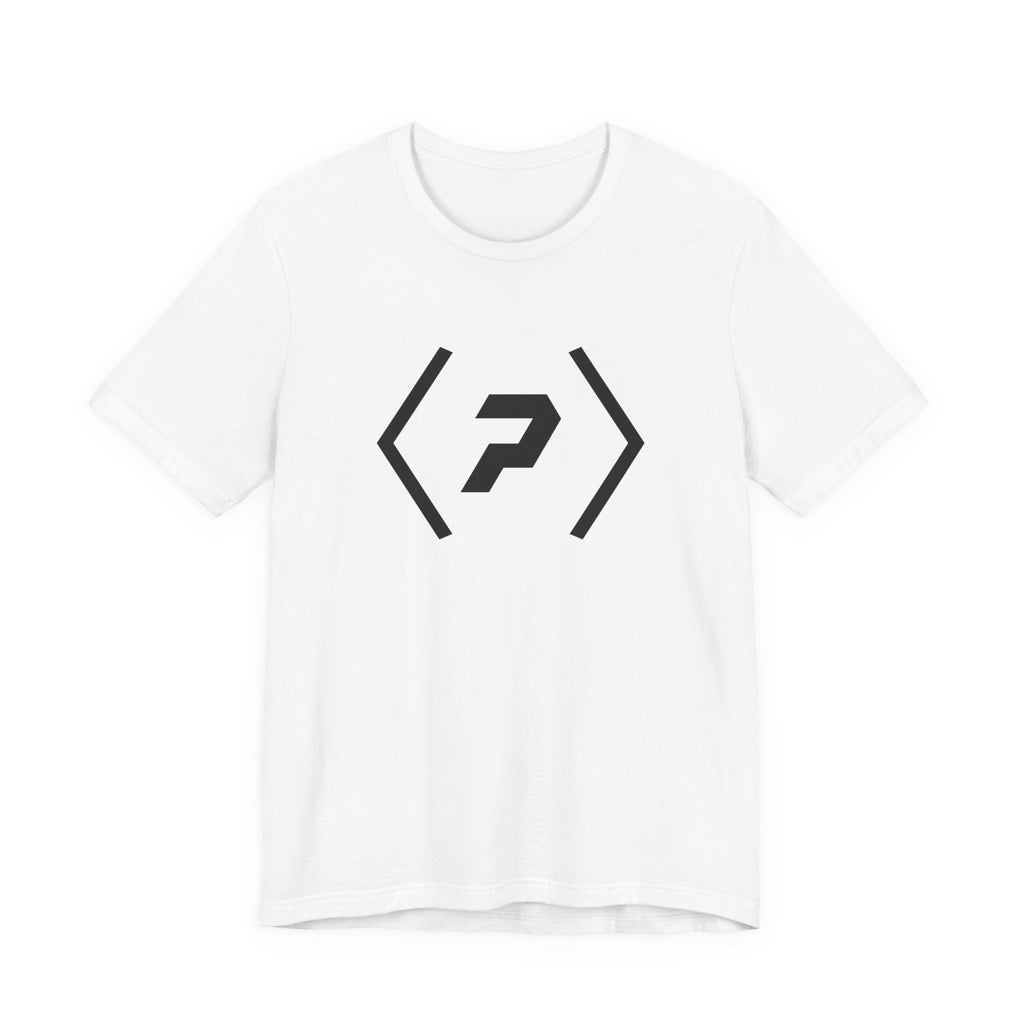 Front of the white PREDICTABLE Official Logo Tee showing the chest graphic.