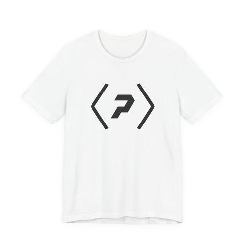 Front of the white PREDICTABLE Official Logo Tee showing the chest graphic.