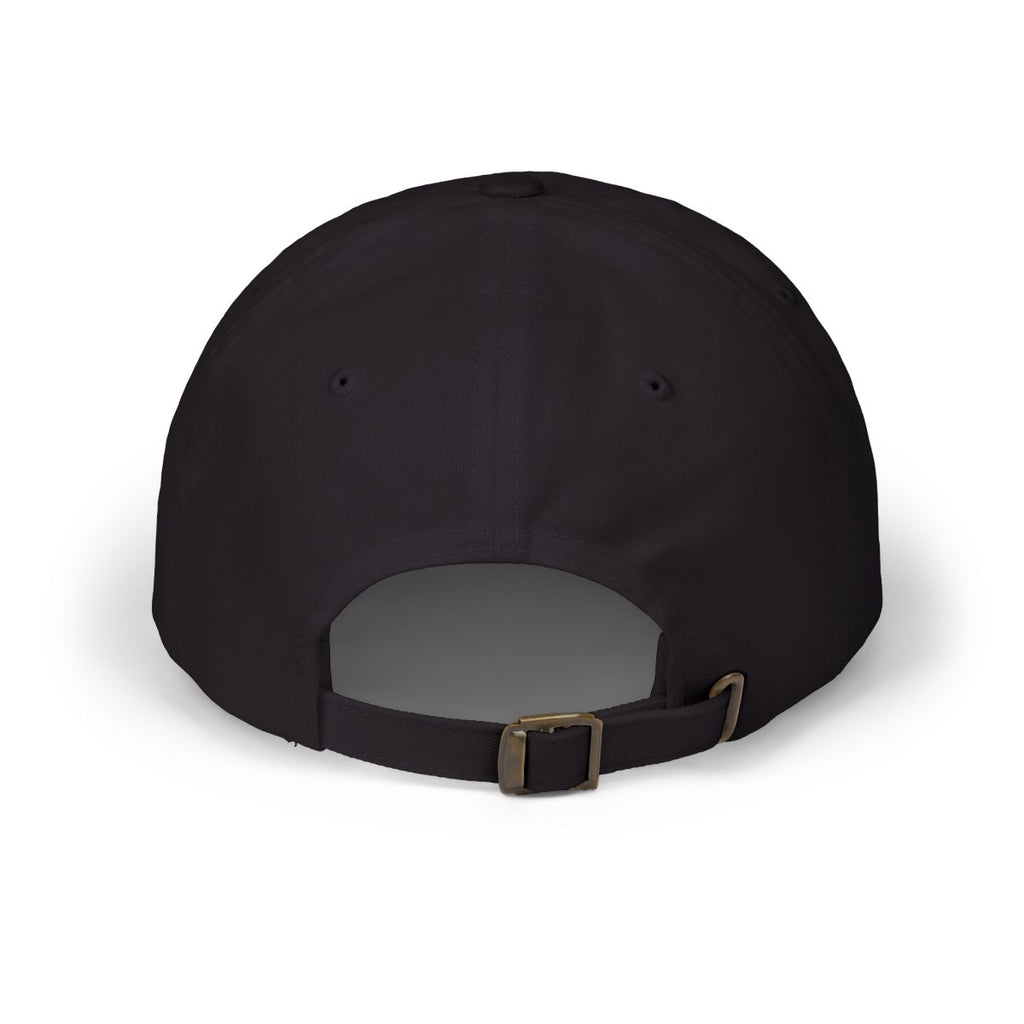 Back of the black PREDICTABLE Official Logo Dad Cap showing its adjustable strap and buckle.