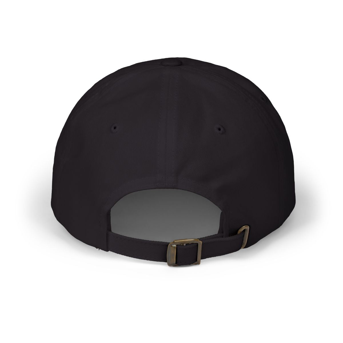 Back of the black PREDICTABLE Official Logo Dad Cap showing its adjustable strap and buckle.