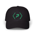 Front view of the black PREDICTABLE Official Logo Dad Cap with Kelly Green embroidery.