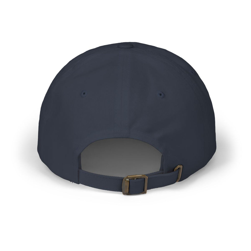 Back of the navy PREDICTABLE Official Logo Dad Cap showing its adjustable strap and buckle.