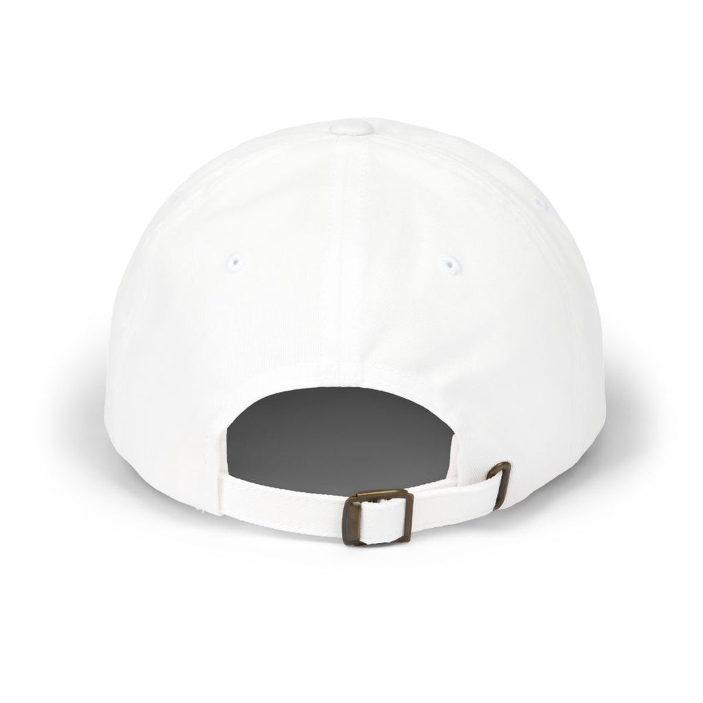 Back of the white PREDICTABLE Official Logo Dad Cap showing its adjustable strap and buckle.